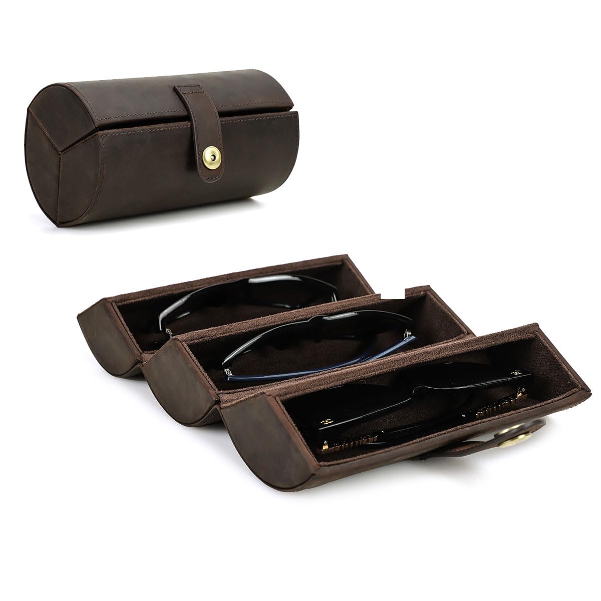 メガネ・老眼鏡 Dutch Leather Company I glasses case CONTACTS Luxury Leather Sunglasses Travel Case 3 Slot Foldable